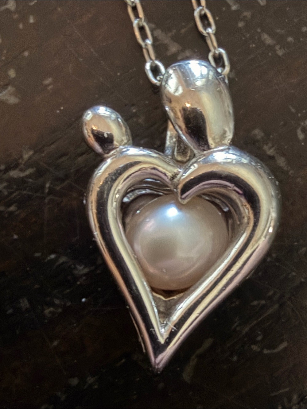 Lucas Lameth LUC 925 Sterling Silver Heart Cage Necklace 18” Blush Pearl - Picture 4 of 7